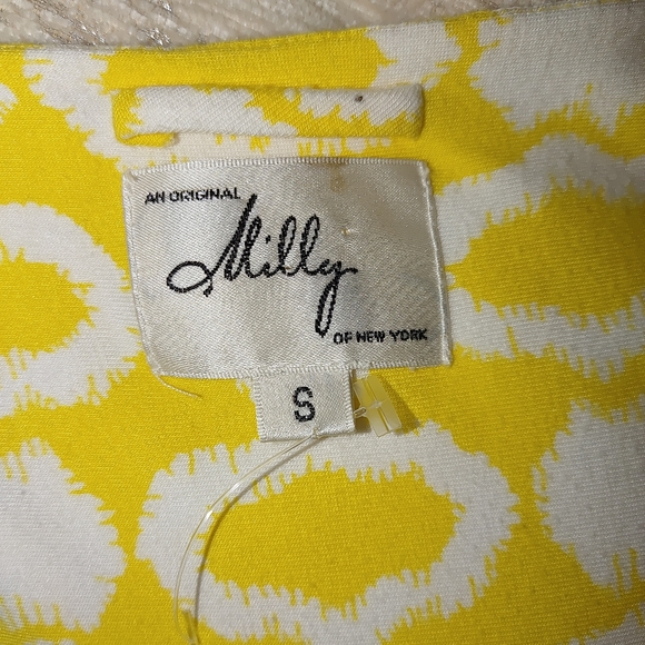 MILLY EMPIRE WAIST DRESS, YELLOW/WHITE S - Picture 5 of 7